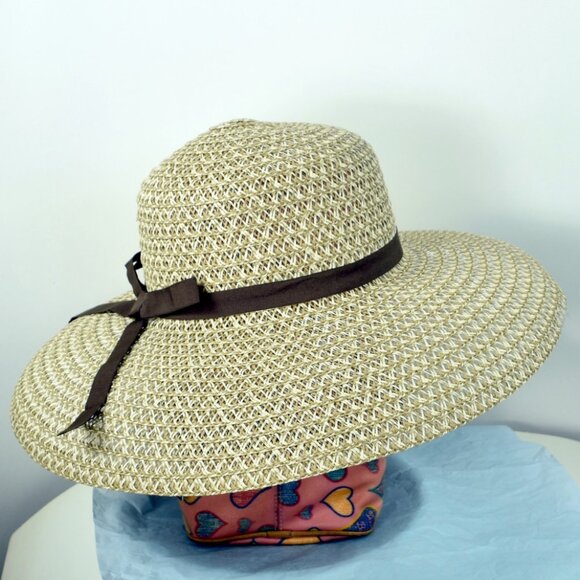 Laundry Two-Tone Straw Beach Sun hat w/ Rounded Brim and Ribbon Band NWT - Picture 3 of 7